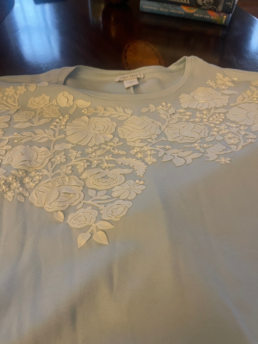 Light Blue Floral Appliqué Top